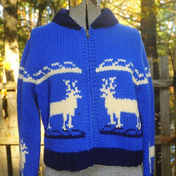 VTG 90's The Limited America Blue Wool Reindeer Sweater & Matching Socks Size SM - Picture 3 of 7